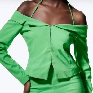 Zara Vibrant Green Off-Shoulder Top
